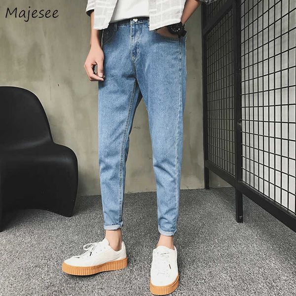 Jeans para hombres Tobillo Longitud Lápiz Jeans Hombres Slim Fit Pantalones de mezclilla College Korean Washed Streetwear Otoño Cremallera Straight Male Pantalones BF Z0508