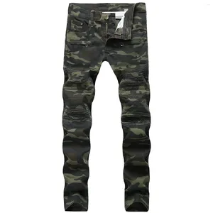 Jeans pour hommes Armée Vert Camouflage Hommes Mode Stretch Slim Fit Plissé Jambe Droite Mâle Causal Skinny Denim Pantalon Streetwear