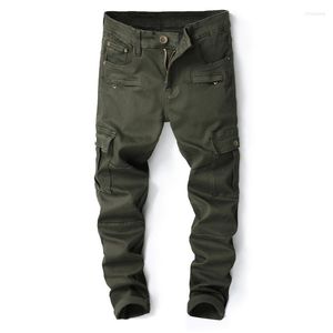 Jeans pour hommes Army Green Pantalons d'automne et d'hiver Pantalons pour hommes Style militaire Slim Straight Stretch Fashion Urban Youth Male Streetwear