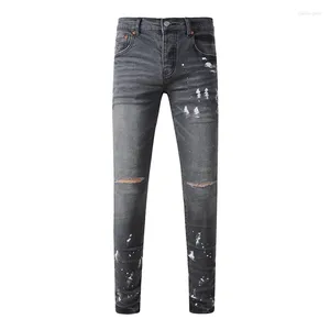 Jeans pour hommes Arrivée Brand Paint Graffiti Slim Fit Washed Damaged Dustried Hole Skinny Denim Long Pantal