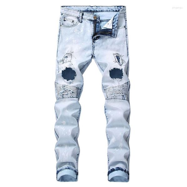 Jeans pour hommes Arrivée Coton Ripped Trou Casual Slim Skinny Light Blue Hommes Pantalons Mode Hip Hop Denim Pantalon Mâle