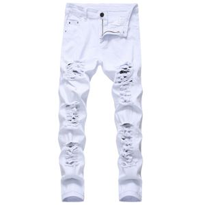 Herenjeans Collectie Heren Katoen Gescheurde Gat Jeans Toevallige Slanke Skinny Witte Jeans Heren Broek Mode Stretch Hip Hop Denim Broek Mannelijk 230620