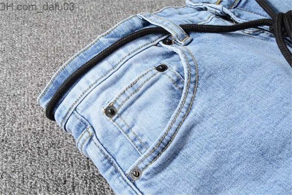 Jeans pour hommes Arrivée Mens Designer Jeans Bleu Broderie Slim-leg Fashion Off Stripes Hommes Pantalon Moto Biker Causal Hip Hop Vendu US Taille 29-40 Z230721