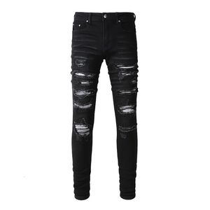 Heren jeans aankomst heren streetwear gescheurde broek stretch distressed bandana patches donker gewassen voor mannen 230309