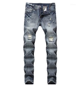 Jeans pour hommes Arrivée Straight Ripped Holes Blue Fashion Washed Distressed Denim Big US Size 28-42
