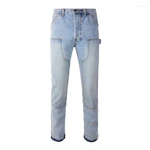 Heren jeans aankomsten knop wijd been licht indigo zwart geen stretch timmerman broek meerdere zakken losse vracht