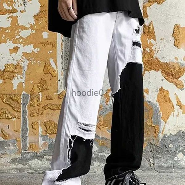 Jean homme automne américain noir et blanc jean homme et femme pantalon droit ample L231220