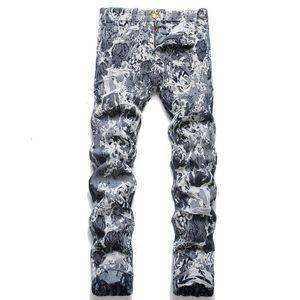Jeans pour hommes automne et hiver brodé imprimé léopard Style italien doux décontracté coton Stretch pieds 3D Stripe2 230131
