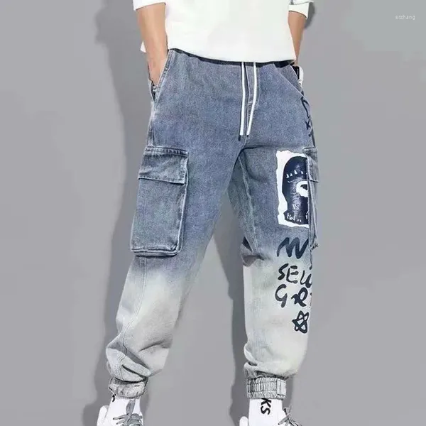 Jeans pour hommes Automne et hiver Marque de mode Vêtements de travail Denim Graffiti High Street Lâche Grande sangle polyvalente Harlan Pantalons décontractés