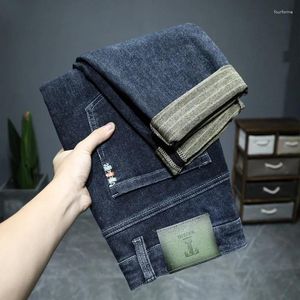 Jeans pour hommes automne et hiver brume bleu pour hommes épaissi lâche stretch droit denim pantalon rue mode pantalons décontractés