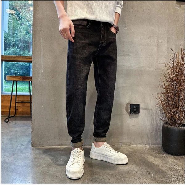 Jeans pour hommes automne et hiver de haute qualité plus polaire épais chaud décontracté coupe ajustée petits pieds pantalons pour jeunes hommes sociaux