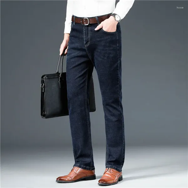 Jeans para hombres Otoño e invierno Panel de cintura alta Botón Cremallera Bolsillo Moda Color sólido Casual Versátil Slim Fit Manga larga