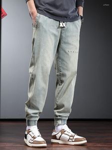 Herenjeans Herfst Baggy Herenmode Streetwear Geel Blauw Elastische taille Trekkoord Denim Broek