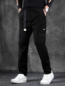 Männer Jeans Herbst Schwarz Cord Hosen Koreanischen Stil Männliche Kleidung Casual Gürtel Regelmäßige Gerade Bein Hosen 230925