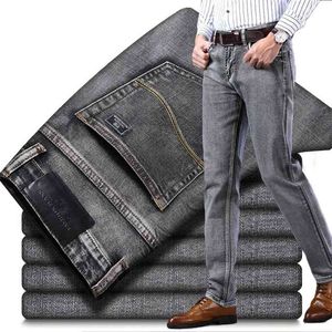 Heren jeans herfst denim broek slanke rechte donkerblauw reguliere fit leisure lange broek beroemde merk Jean mannen Hombre 210716