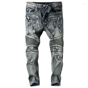 Jeans pour hommes Automne Hip Hop Hommes Stretch Slim Jean Designer Rétro Moto Patchwork Marque De Mode Denim High Street