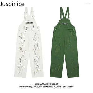 Jeans masculin automne hip-hop splash-ink graffiti suspenders street street lâche décontractée baisse des vêtements masculins vêtements masculins