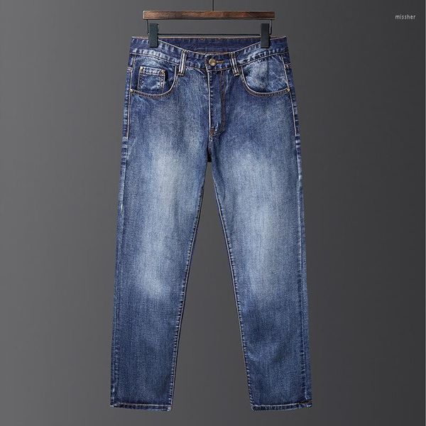 Jeans para hombres Otoño Tamaño grande Hombres 38-48 Cremallera de moda Bolsillos abiertos Estiramiento suelto Plus Fertilizante Jeans casuales rectos para hombres