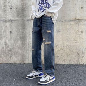 Heren jeans herfst heren denim brede pijpen broek Koreaanse stijl recht losse blauwe hiphop hoge taille studentenbroek mannelijke z80