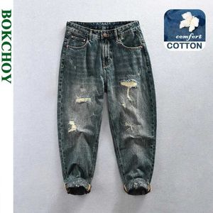 Jeans pour hommes Automne nouveaux jeans lâches à déchirure droite vêtements pour hommes lavés avec du coton doux hommes jogger à glissière pantalons pour hommes K1030 J240328