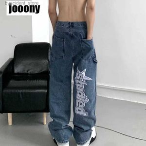 Jeans homme Automne nouveau streetwear rétro hip-hop lettre thermoprint jean homme ample pantalon droit pantalon large pour hommes mâle L240313