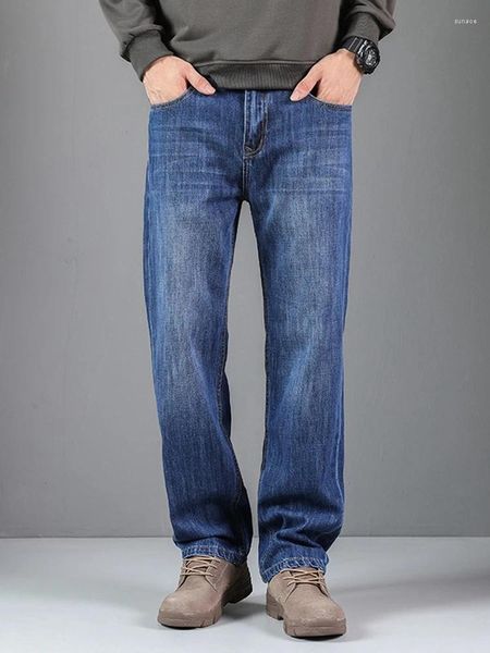 Jeans para hombres Autumn Plus Sally Algodón casual 38-48 Fashion Borded Pocket Zipper Jeans sueltos.