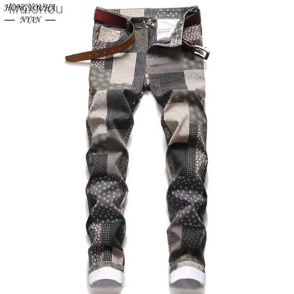 Men's Jeans Autumn Printed Mens Classic Regular Fit Jeans Male Loose Casual Pants Fashion Business Hip Hop Brand Plus cala masculinaL240119