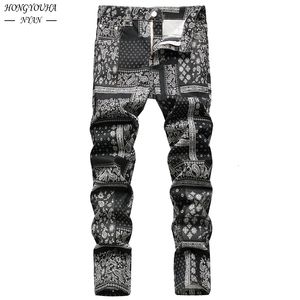 Jeans pour hommes automne imprimé Paisley hommes mode classique quotidien coupe régulière décontracté Stretch pantalon mâle ample jeans hombre pantalon 230227