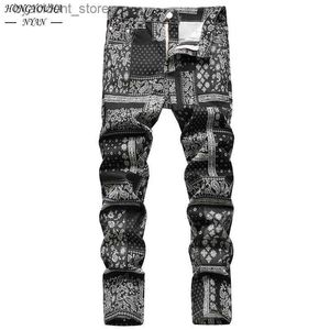 Jeans pour hommes Automne imprimé Paisley hommes jean mode classique quotidien coupe régulière décontracté pantalon extensible mâle jean ample hombre pantalon L240313