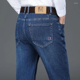 Jeans pour hommes automne régulier droit classique pantalon en denim de fumée taille haute coton stretch pantalon décontracté d'affaires 28-42