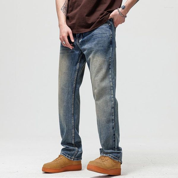 Jeans pour hommes Automne Rétro Denim Pantalon Hommes Extérieur Casual Droite Lavé Bleu Coréen Y2k Streetwear Baggy Pantalon