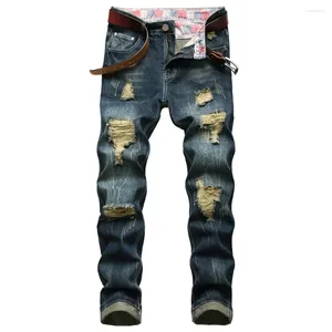 Jeans pour hommes Automne Ripped Hombre Haute Qualité Coton Droit Denim Pantalon Casual Bleu Foncé Nostalgique En détresse Cowboys Pantalon