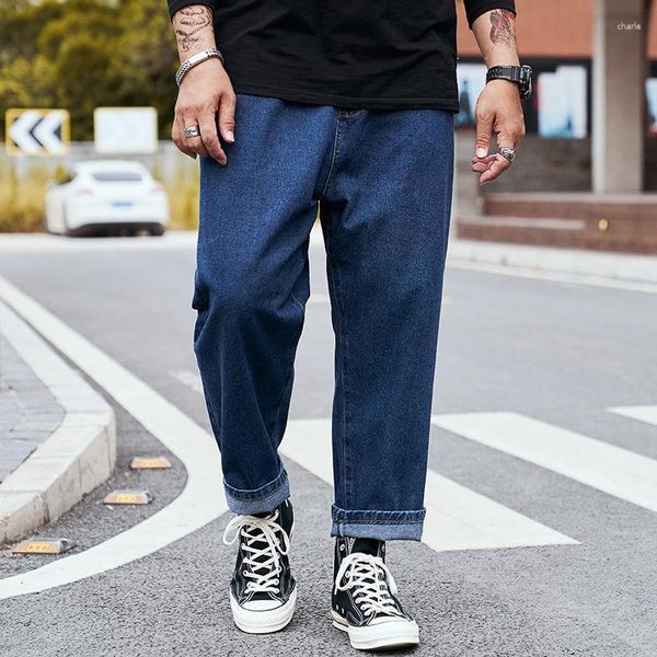 Jeans para hombres Textura de otoño Chico gordo Pantalones recortados de pierna ancha sueltos Tamaño cómodo 29-48 PTW005
