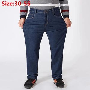 Jeans para hombres Otoño grueso 200 kg hombres grandes 56 54 marca estirada elástica talla de talla grande pantalones de cintura alta altas pantalones de mezclilla delgados