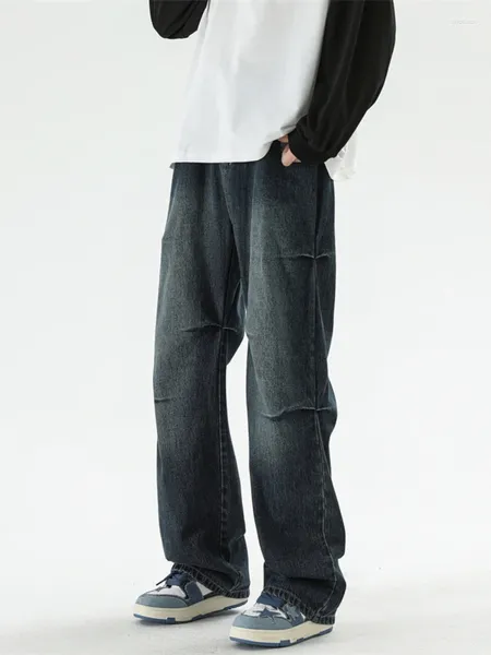 Jeans pour hommes Automne Large Jambe Hommes Ceinture Boucle Pantalon Neutre Lâche Casual Hip Hop Streetwear Lavé Vintage Pantalon Denim Ridé