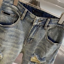 Herenjeans Herfst winter designer jeanbroek heren metal wash denim broek dames geleidelijke kleurverandering versleten jeans mode joggingbroek 1 Z230731