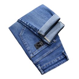 Heren Jeans Herfst Winter Mannen Slim Fit Europese Amerikaanse High-end Merk Kleine Rechte Broek (201-216 Dun) F238-0