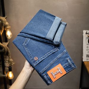 Heren jeans herfst winter mannen slanke fit European American Tbicon high-end merk kleine rechte broek (201-216 dunne) f225-9