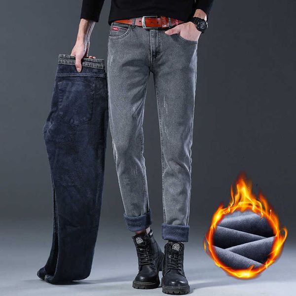 Jeans para hombres otoño invierno para hombre marca delgada estilo coreano más terciopelo casual lápiz pierna pantalones de mezclilla pantalones flacos pantalones calientes hombres ropa 220923