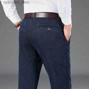 Jeans pour hommes Automne Hiver Hommes Coton Laine Jeans Style Classique Business Mode Stretch Denim Pantalon Droit Pantalon Homme Pantalon Noir Bleu L240313