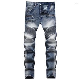 Jeans pour hommes Automne Hiver Rétro Hommes Do Old Patchwork Personnalité Rides Slim-Fit Pantalon Hip Hop Vêtements