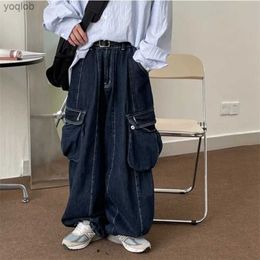 Jeans en jean masculin Baggy Cargo avec de grandes poches pantalon pour hommes pantalon denim large pantalon de jambe femme lâche vêtements de rue décontractés harajuku 2023l2404