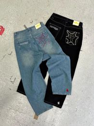 Jeans pour hommes Baggy Casual Wide Leg Hommes Street Retro Hip Hop Imprimer Tendance Mode Noir Taille Haute Jean Y2k Vêtements 2023 231110