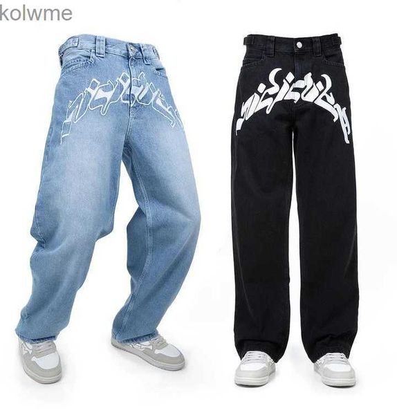 Jeans homme Baggy Jeans Harajuku Hip Hop droit pantalon large surdimensionné imprimé Y2k hommes jean décontracté vadrouille noir jean chaud Streetwear YQ240205