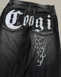 Jeans masculinos baggy jeans hip hop punk y2k jeans mens padrão carta bordado harajuku preto mulheres jeans perna larga calças retas 231115