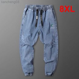 Heren jeans baggy jeans heren plus maat 8xl denim broek vaste kleur mode casual elastische taille broek mannelijke jeans broek big size 8xl w0413