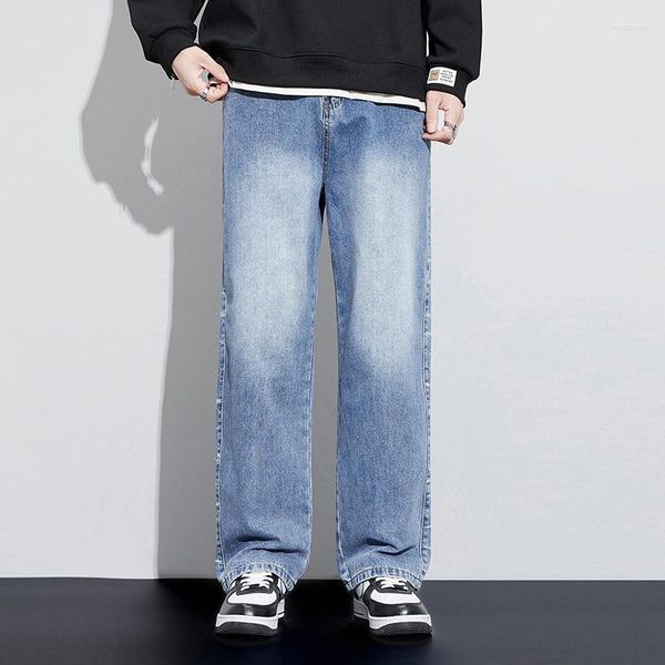 Jeans pour hommes Baggy Hommes Pantalons Pantalons à jambes larges Coupe ample Streetwear Bleu clair 2023 Kpop Vêtements Oversize Homme