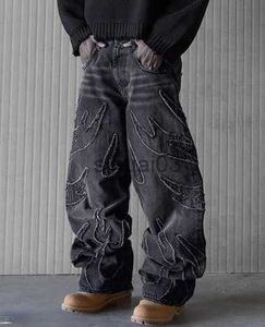 Jeans pour hommes en jeans pour hommes Baggy Y2K Hip Hop Pantalon noir vintage en détresse avec un pantalon de rue à pattes larges HARAJUKU EXTRAL