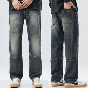 Jeans voor heren Baggy broek heren jeans wijde pijpen losse pasvorm geschikt voor blauwe patches casual denim broek straatkleding oversized herenkleding nieuwe jeans Kpop J240328