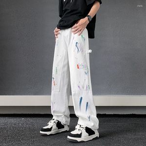 Heren Jeans Baggy Witte Mannen Mode Casual Cargo Graffiti Streetwear Hiphop Losse Rechte Denim Broek Heren Broek M-2XL